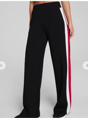 Spanx Wide Leg Track Pants with Contrast Side Stripe - Black/Red